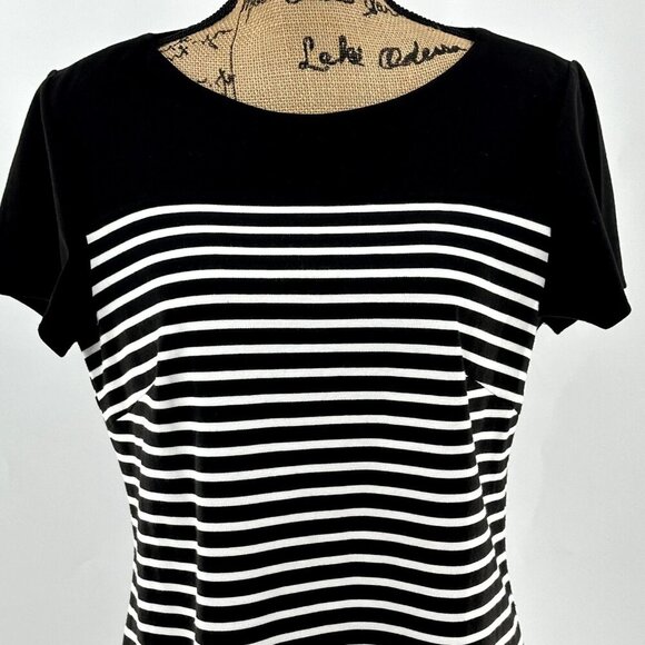 Laundry By Shelli Segal Women Dress Sz 12 Striped Black White Zipper Back - Picture 4 of 10